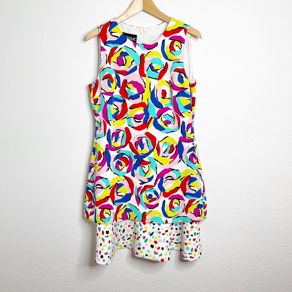 Boutique Moschino Womens Abstract Rose Confetti Layered Shift Dress Size USA 10